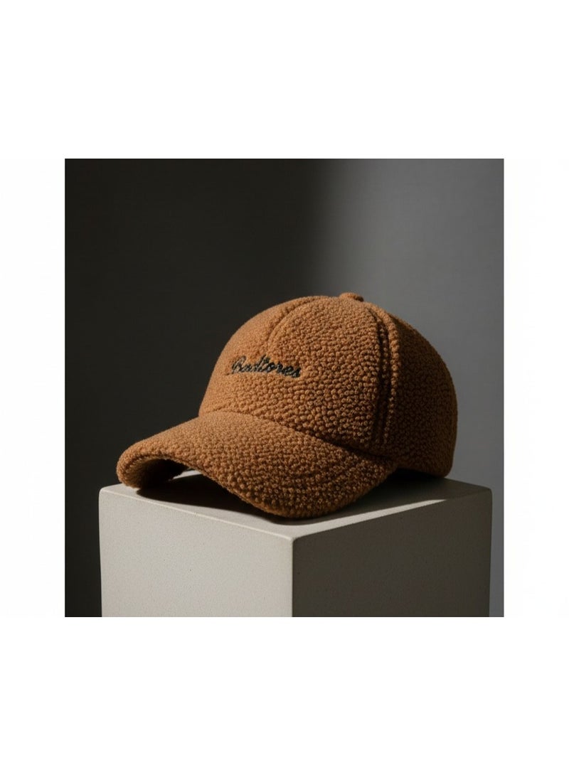 Unisex Havana Faux Fur Baseball Cap - Warm Winter Hat with Stylish Black Script Embroidery - Image 4