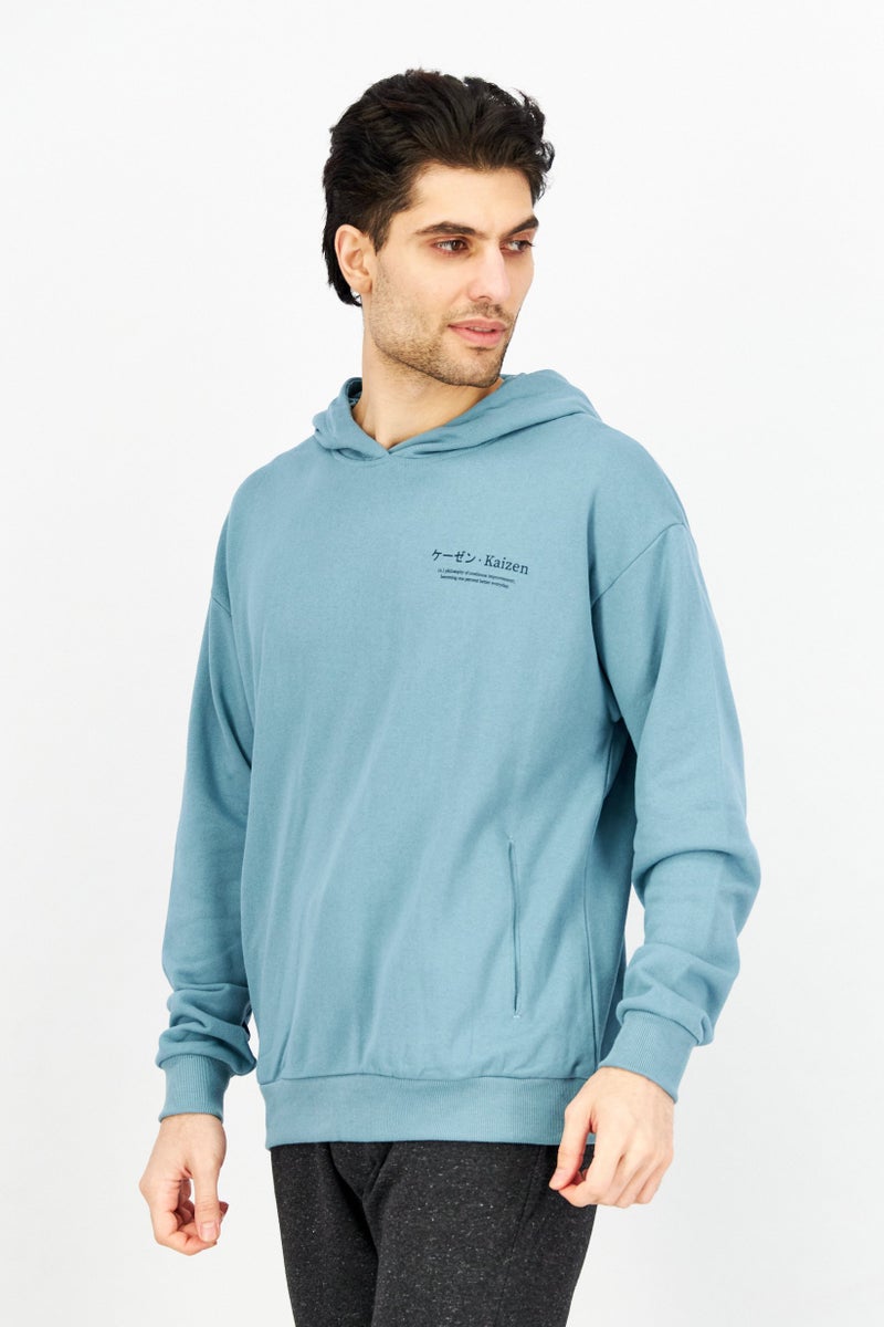 Ocean Pacific Men Hooded Neck Graphic Print Long Sleeves Sweatshirt, Smoke Blue - Image 3