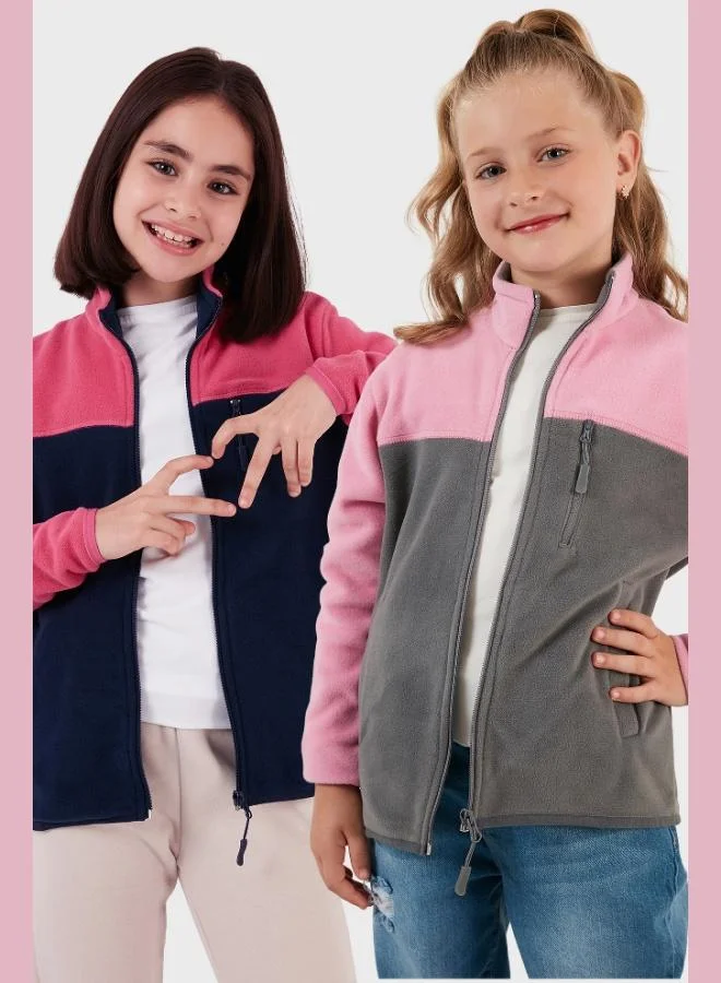 Lela Lela Soft Texture Zippered Color Block Stand Collar Pocket 2-Pack Cardigan Polar Kids POLAR 5905001S2