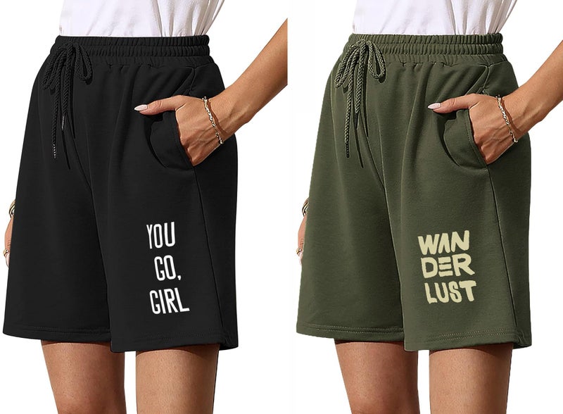 hotfits Women's Black & Green Casual Summer Shorts Athletic Gym Shorts Relaxed Fit Running Jogger Shorts with Pockets Pack of 2-M - Image 1