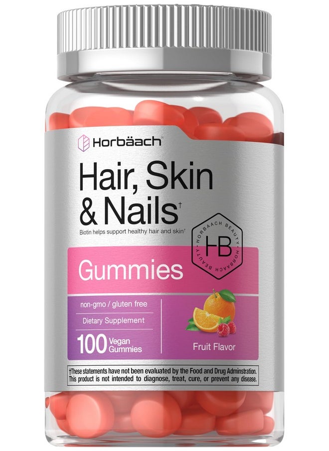 Horbaach Horbäach Hair Skin and Nails Gummies | 100 Count | with Biotin | Fruit Flavored Vitamins | Non-GMO, Gluten Free Supplement 