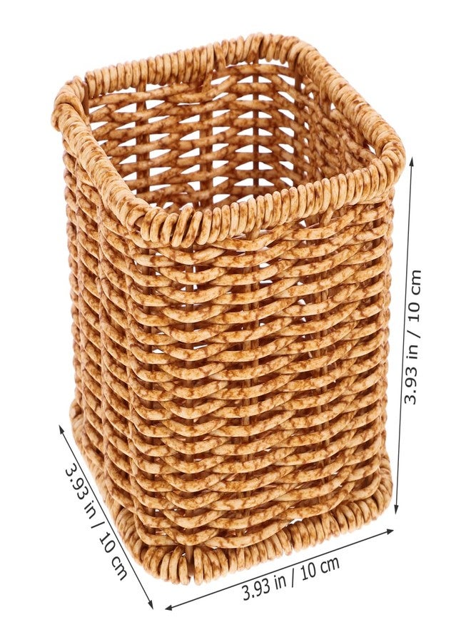 Yardwe Decorative Woven Pen Holder Rattan Style Stationery Storage Box for Office Desk Organizer Makeup Brush and Utensil Container Compact 4 Inch Cube - Image 3