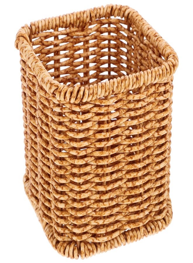 Yardwe Decorative Woven Pen Holder Rattan Style Stationery Storage Box for Office Desk Organizer Makeup Brush and Utensil Container Compact 4 Inch Cube - Image 1