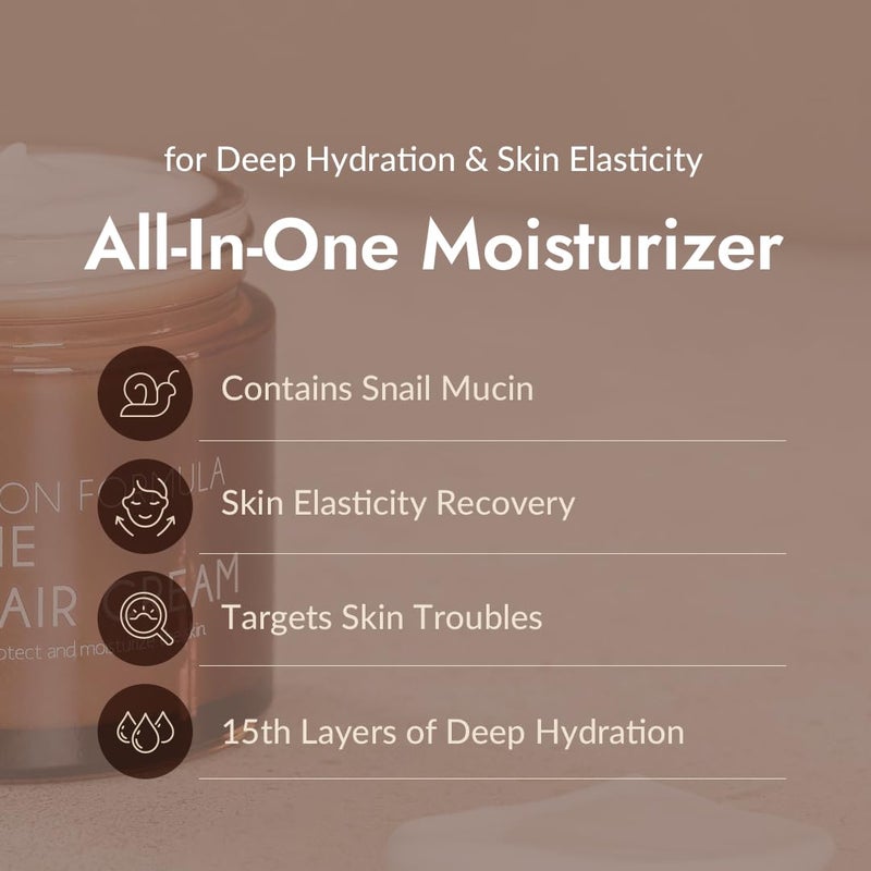 MIZON All-in-One Snail Repair Cream Korean Face Moisturizer with Snail Mucin & 12 Natural Extracts Hydrating & Nourishing Cream for Fine Lines, Wrinkles & Blemish Care Travel Size(1.18 Fl Oz) - Image 2