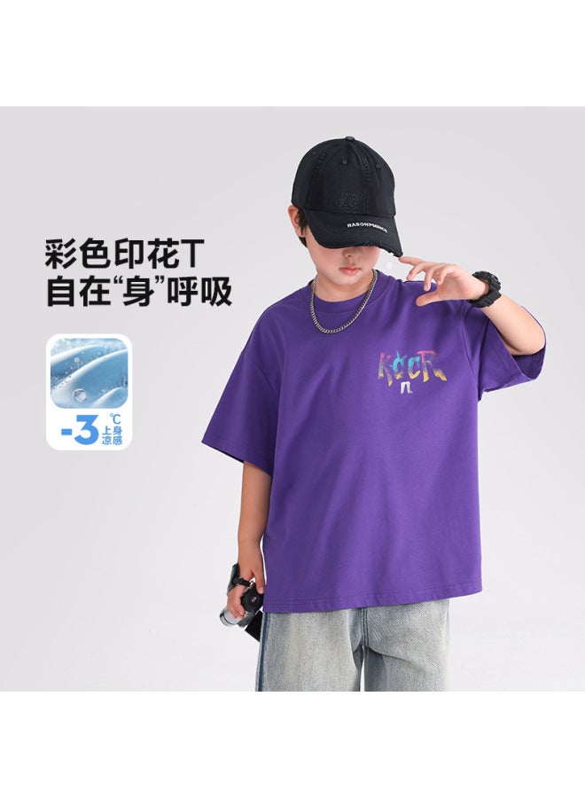 Boys Summer Clothing Trendy Brand Graffiti Short-sleeved T-shirt  New Youth And Kidsren Summer Loose Hip-hop Thin Tops