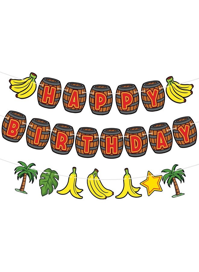 HOMEZZO Tropical Jungle Birthday Banner, Monkey Banana Theme Party Decoration for Safari Baby Shower Kids Birthday Party Supplies - Image 1