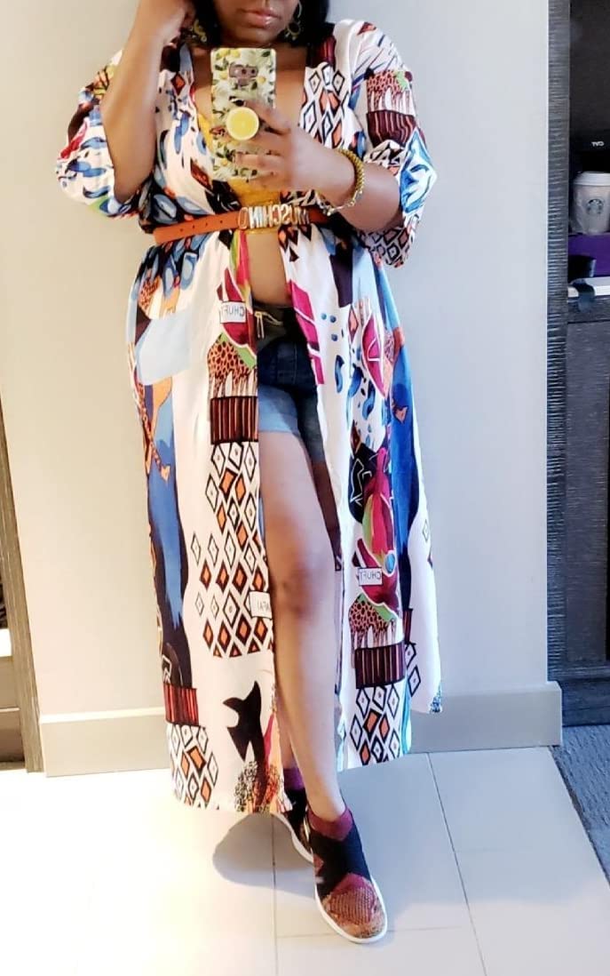 RanRui bird kimonos for women duster kimono beach boho kimono beach cover up Geometry print long kimonos (A-floral1,US,Alpha,1X,Regular,Regular) - Image 4