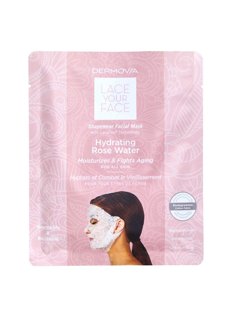 DERMOVIA - LACE YOUR FACE Patented Compression Facial Mask AS SEEN ON SHARK TANK Reusable Biodegradable Cotton Anti Aging Skin Care Hydrating Rose Water Single - Image 1
