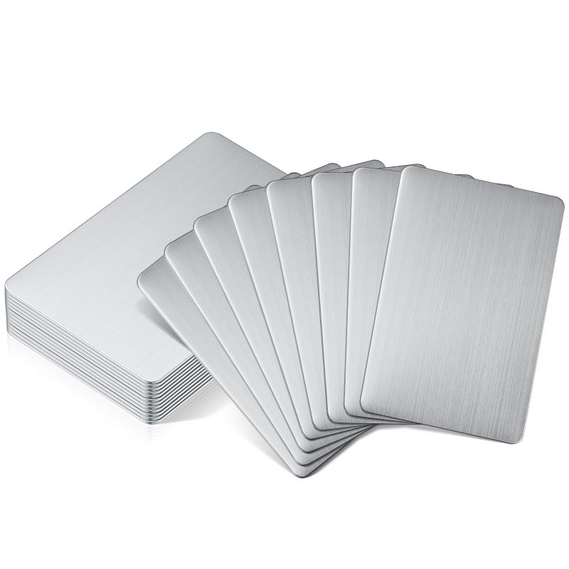 Bukela 12 Pcs Blank Metal Cards, 0.8mm Thick Aluminum Plates for Laser Engraving, Custom DIY Name Tags, Office or Gift Use, 86 x 54mm (Silver) - Image 1