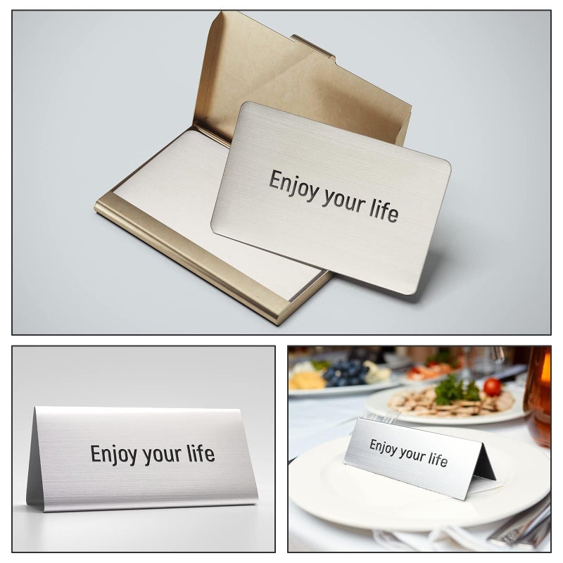 Bukela 12 Pcs Blank Metal Cards, 0.8mm Thick Aluminum Plates for Laser Engraving, Custom DIY Name Tags, Office or Gift Use, 86 x 54mm (Silver) - Image 5