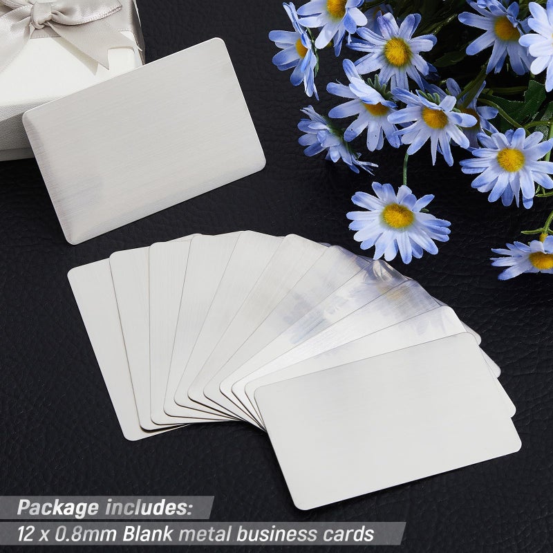 Bukela 12 Pcs Blank Metal Cards, 0.8mm Thick Aluminum Plates for Laser Engraving, Custom DIY Name Tags, Office or Gift Use, 86 x 54mm (Silver) - Image 2