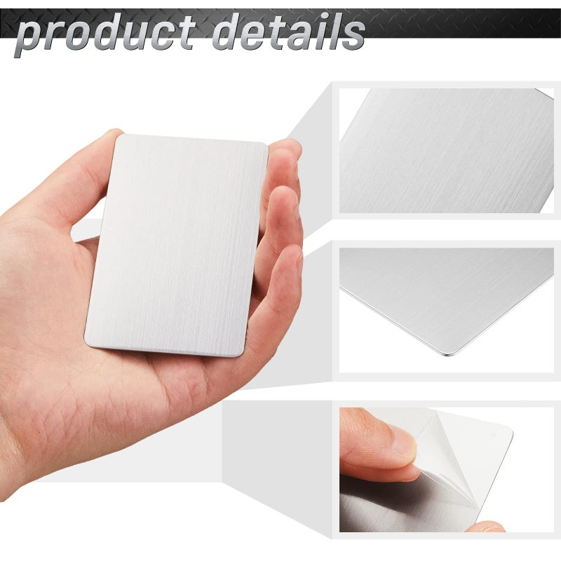 Bukela 12 Pcs Blank Metal Cards, 0.8mm Thick Aluminum Plates for Laser Engraving, Custom DIY Name Tags, Office or Gift Use, 86 x 54mm (Silver) - Image 3