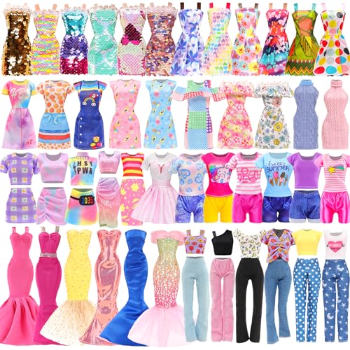 ENOCHT 18 Set Doll Clothes Includes 8 Fashion Dresses 2 Long Evening Dress 2 Sequin Dresses 6 Tops 2 Pants 2 Skirts 2 Shorts Casual Outfits for 11.5 Inch Girl Dolls - Image 1