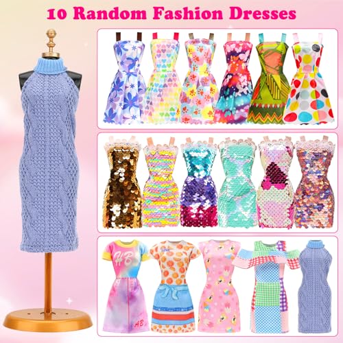 ENOCHT 18 Set Doll Clothes Includes 8 Fashion Dresses 2 Long Evening Dress 2 Sequin Dresses 6 Tops 2 Pants 2 Skirts 2 Shorts Casual Outfits for 11.5 Inch Girl Dolls - Image 4