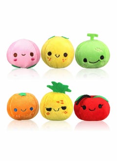 Y&D 6 Pieces Soft Mini Plush Fruits Stuffed Colorful Set Lovely Peach Orange Pineapple and Cantaloupe for Toddlers Pretend Play Game Room Backpack Keychian Party Decorations  - Image 1