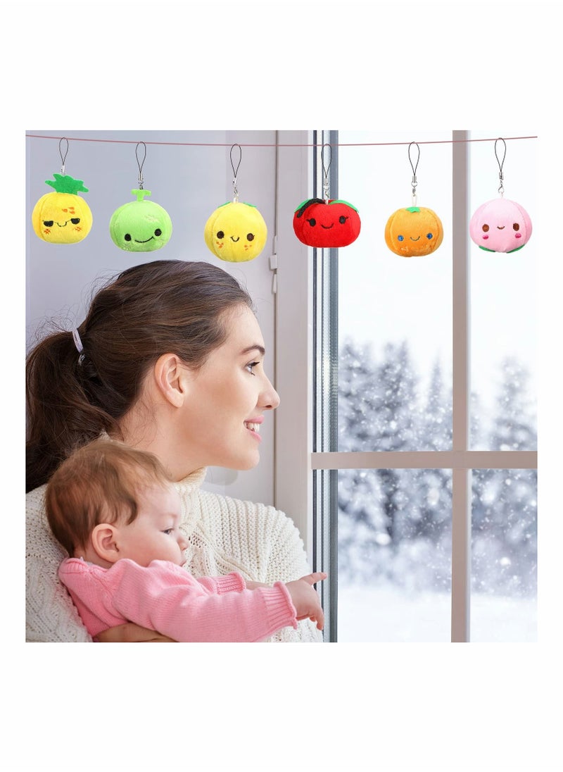 Y&D 6 Pieces Soft Mini Plush Fruits Stuffed Colorful Set Lovely Peach Orange Pineapple and Cantaloupe for Toddlers Pretend Play Game Room Backpack Keychian Party Decorations  - Image 2