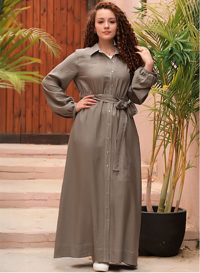 Ship Master Elegant Long Shirt Dress with Waist Belt – Modest & Casual Look  - Image 3