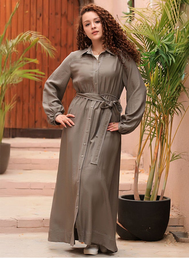 Ship Master Elegant Long Shirt Dress with Waist Belt – Modest & Casual Look  - Image 1