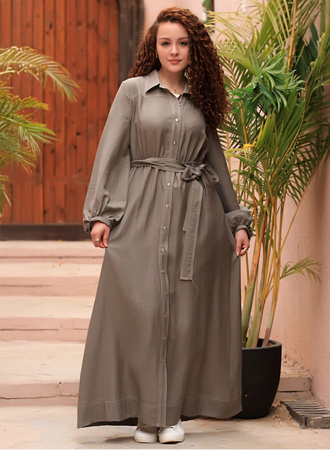 Ship Master Elegant Long Shirt Dress with Waist Belt – Modest & Casual Look  - Image 2