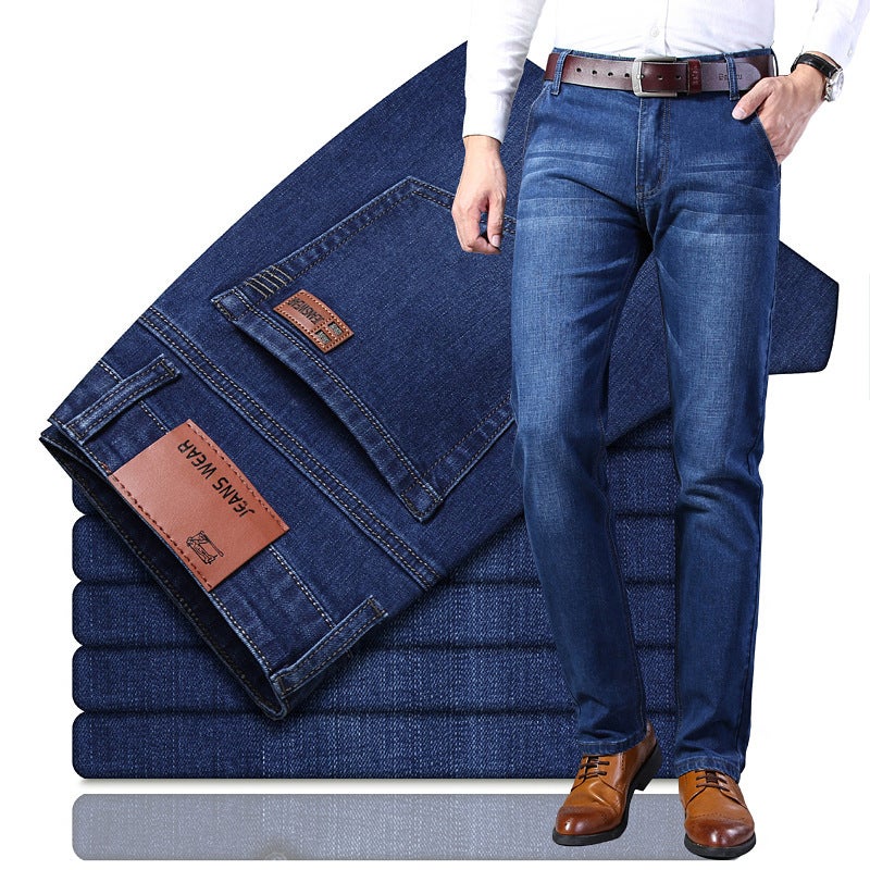 2025 New Mens Jeans Spring and Autumn Loose Straight Trousers Youth Popular Casual Stretch Boys Pants 8853#Blue 