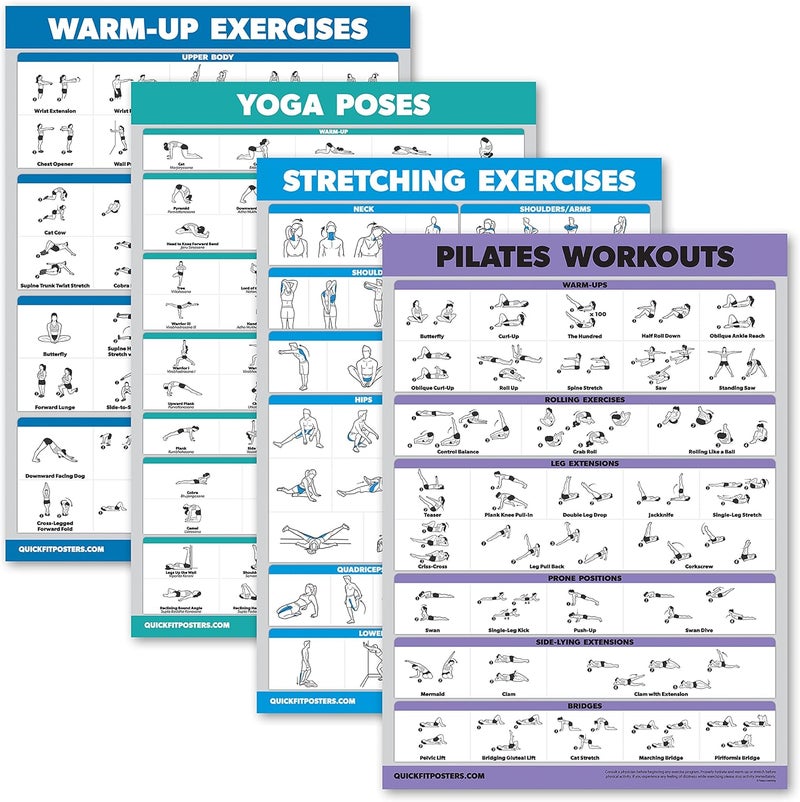 Palace Learning 4 Pack - Warm Up & Yoga Workouts + Stretching & Pilates Exercises - Set of 4 Laminated Charts (18" x 24") - Image 1