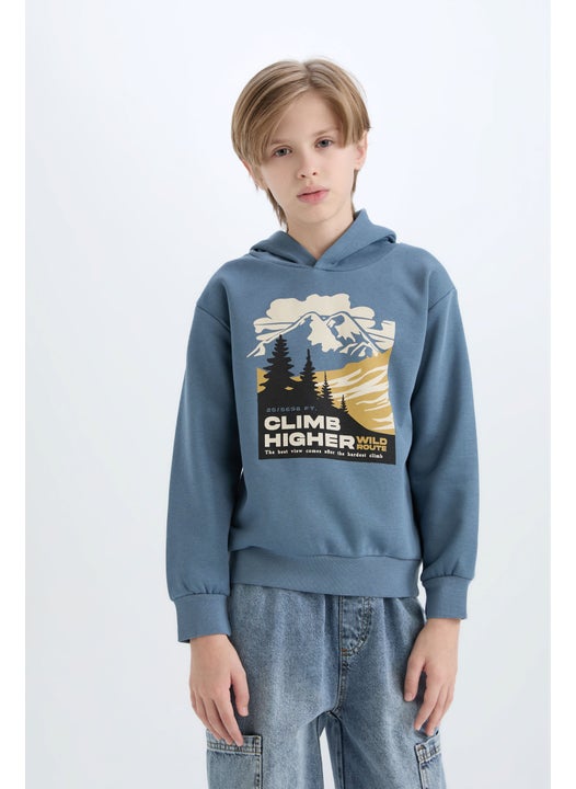 Boy Regular Fit Printed Hooded Sweatshirt