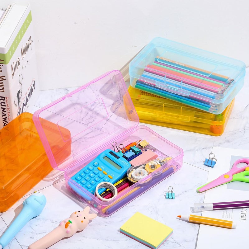 Fainne 10 Pcs Plastic Pencil Boxes Bulk Clear Large Capacity Pencil Cases with Snap Tight Lid, Crayon Box Storage Organizer Containers for School Office Supplies Student Adult Multi Purpose (Colorful) - Image 5