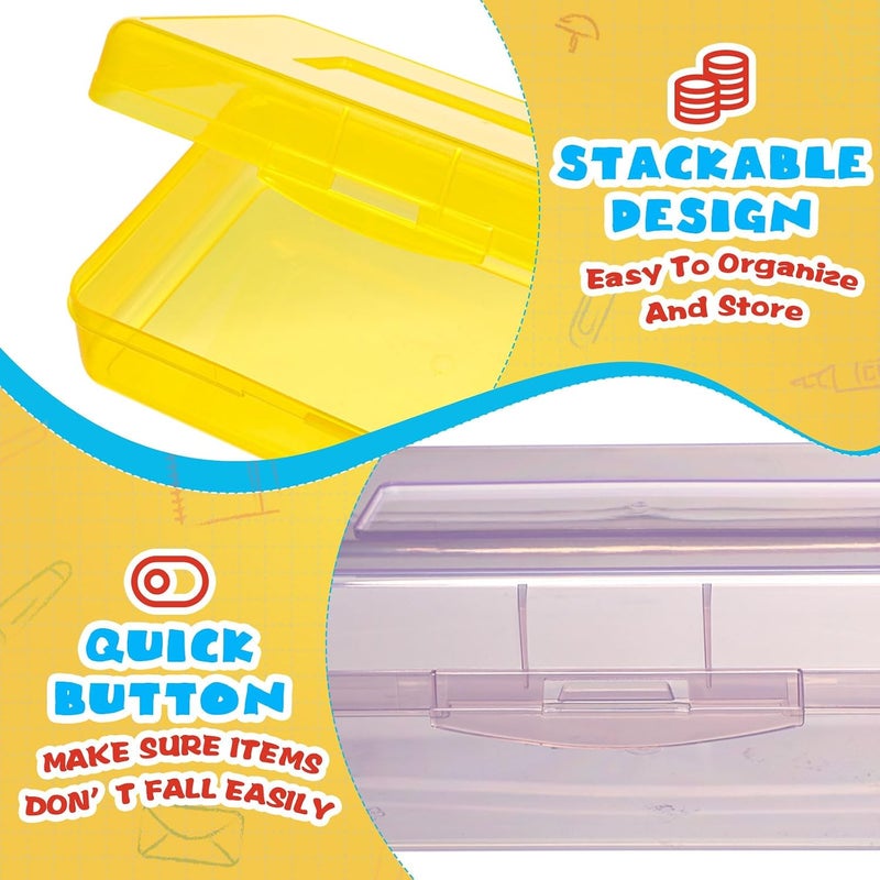 Fainne 10 Pcs Plastic Pencil Boxes Bulk Clear Large Capacity Pencil Cases with Snap Tight Lid, Crayon Box Storage Organizer Containers for School Office Supplies Student Adult Multi Purpose (Colorful) - Image 3