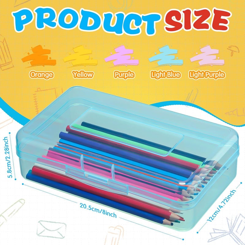Fainne 10 Pcs Plastic Pencil Boxes Bulk Clear Large Capacity Pencil Cases with Snap Tight Lid, Crayon Box Storage Organizer Containers for School Office Supplies Student Adult Multi Purpose (Colorful) - Image 2