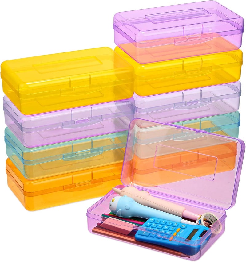 Fainne 10 Pcs Plastic Pencil Boxes Bulk Clear Large Capacity Pencil Cases with Snap Tight Lid, Crayon Box Storage Organizer Containers for School Office Supplies Student Adult Multi Purpose (Colorful) - Image 1