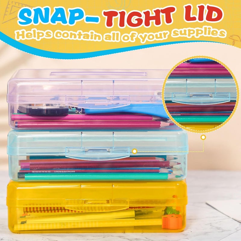 Fainne 10 Pcs Plastic Pencil Boxes Bulk Clear Large Capacity Pencil Cases with Snap Tight Lid, Crayon Box Storage Organizer Containers for School Office Supplies Student Adult Multi Purpose (Colorful) - Image 4