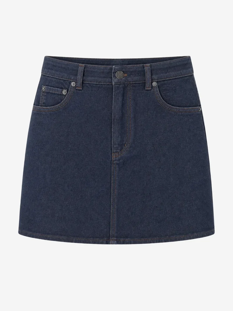 ميكسراي MIXRAY High Waist A-Line Denim Mini Skirt with Button Closure