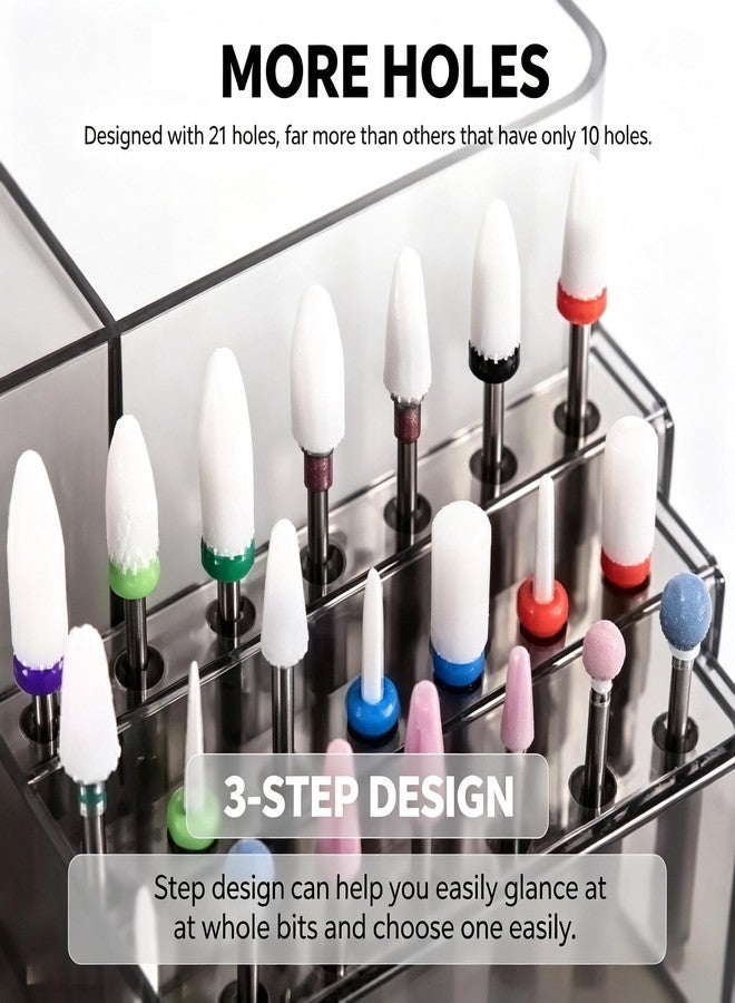 Lumcrissy 21 Holes Nail Drill Bits Holder, Clear Black Multi-Compartment Nail Tools Storage Organizer Box, Professional Manicure Accessory Display Case for Efile Drill Pens, Salon Home Use - Image 4