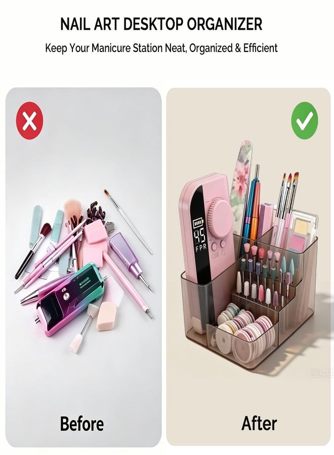 Lumcrissy 21 Holes Nail Drill Bits Holder, Clear Black Multi-Compartment Nail Tools Storage Organizer Box, Professional Manicure Accessory Display Case for Efile Drill Pens, Salon Home Use - Image 3
