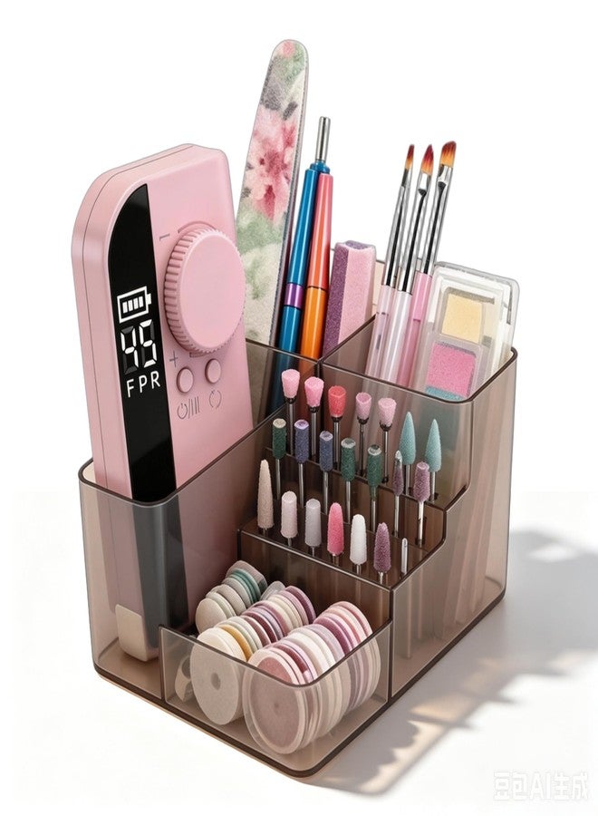 Lumcrissy 21 Holes Nail Drill Bits Holder, Clear Black Multi-Compartment Nail Tools Storage Organizer Box, Professional Manicure Accessory Display Case for Efile Drill Pens, Salon Home Use - Image 1