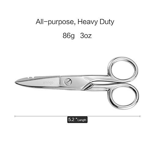 LIVINGO 5-1/5 Inch Heavy Duty Electrician Scissors, Professional Forged Stainless Steel Electrical Shears with Notches for Industrial Stripping, Cutting Telecom Cable, Wire - Image 2