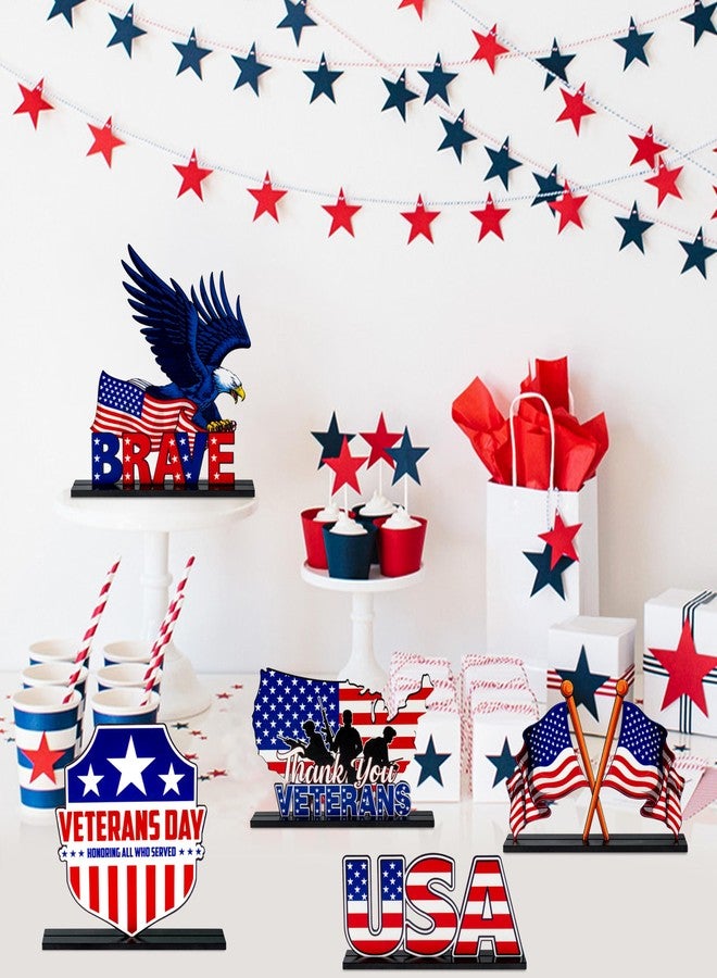 Haooryx Veterans Memorial Day Wooden Centerpieces - 5Pcs America Veterans Day Brave Soldier Wood Table Topper Decorations 11th November Table Sign Tabletop Wood Sign for Memorial Celebrate Party Decor - Image 4