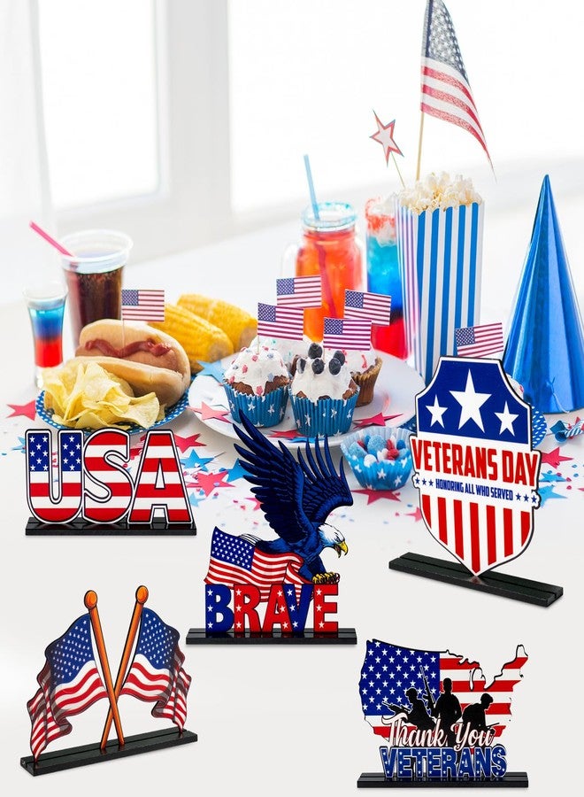 Haooryx Veterans Memorial Day Wooden Centerpieces - 5Pcs America Veterans Day Brave Soldier Wood Table Topper Decorations 11th November Table Sign Tabletop Wood Sign for Memorial Celebrate Party Decor - Image 5