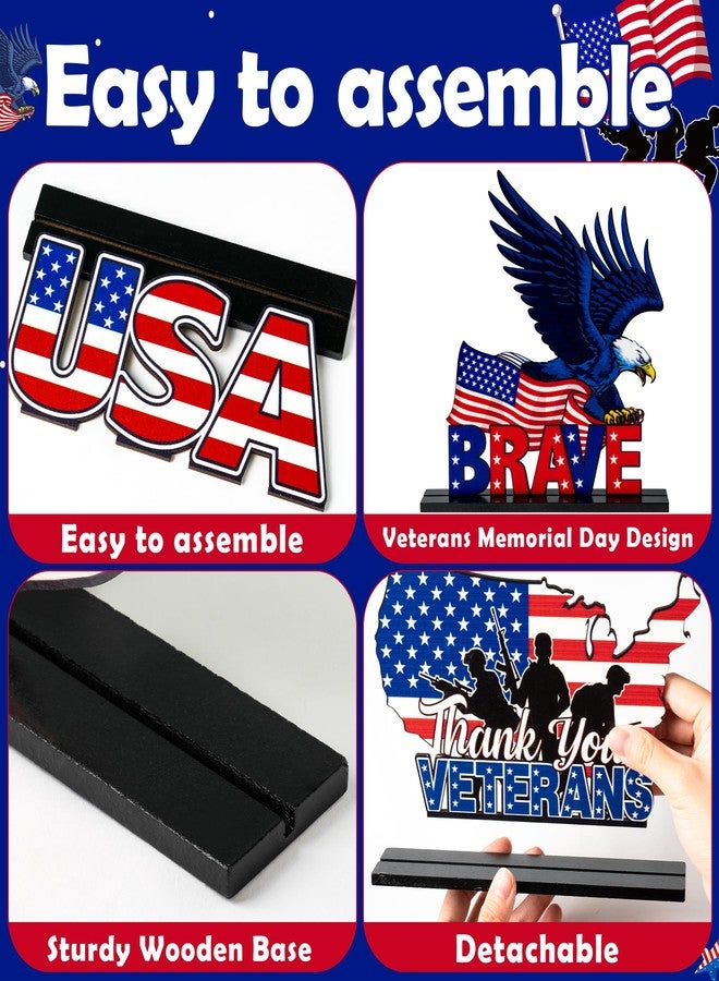 Haooryx Veterans Memorial Day Wooden Centerpieces - 5Pcs America Veterans Day Brave Soldier Wood Table Topper Decorations 11th November Table Sign Tabletop Wood Sign for Memorial Celebrate Party Decor - Image 3