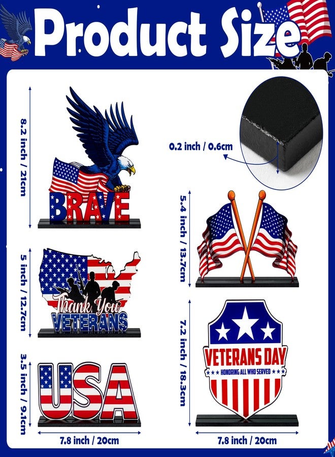 Haooryx Veterans Memorial Day Wooden Centerpieces - 5Pcs America Veterans Day Brave Soldier Wood Table Topper Decorations 11th November Table Sign Tabletop Wood Sign for Memorial Celebrate Party Decor - Image 2