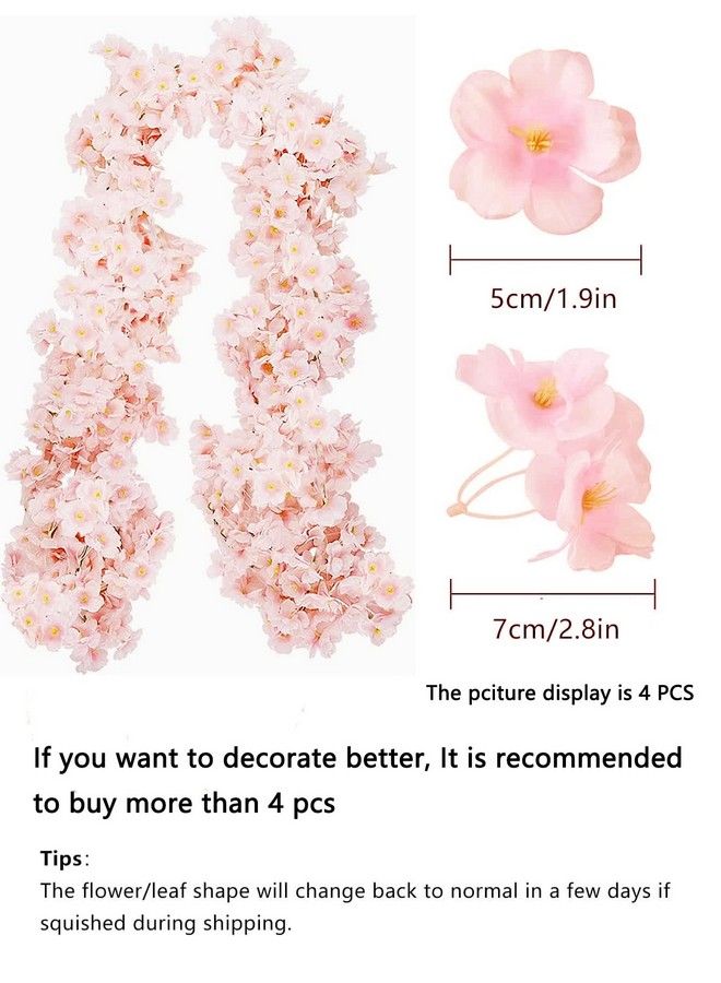 Comtelek 2Pcs 11.8Ft Artificial Cherry Blossom Flower Vines Fake Flower Garland Outdoors Hanging Silk Flowers Vines For Home Decor Pink Room Decor Wedding Party Japanese Kawaii Decor - Image 5