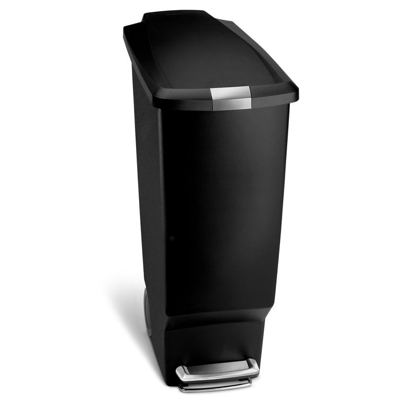 simplehuman 40 Liter / 10.6 Gallon Slim Kitchen Step Trash Can With Secure Slide Lock, Black Plastic - Image 1
