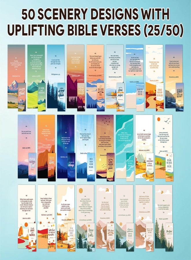 Decorably 100 Pack 2x6.5in Christian Bookmarks for Women and Men - 50 Scenery Designs Double-Sided Inspirational Bible Book Markers - Journals, Bible, and Faithful Reflection - Image 4