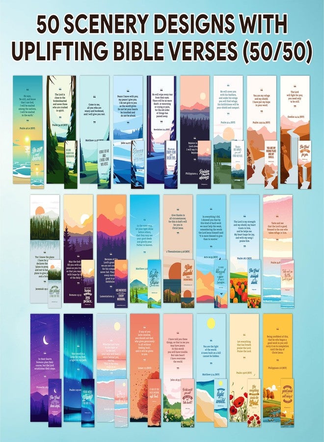 Decorably 100 Pack 2x6.5in Christian Bookmarks for Women and Men - 50 Scenery Designs Double-Sided Inspirational Bible Book Markers - Journals, Bible, and Faithful Reflection - Image 5