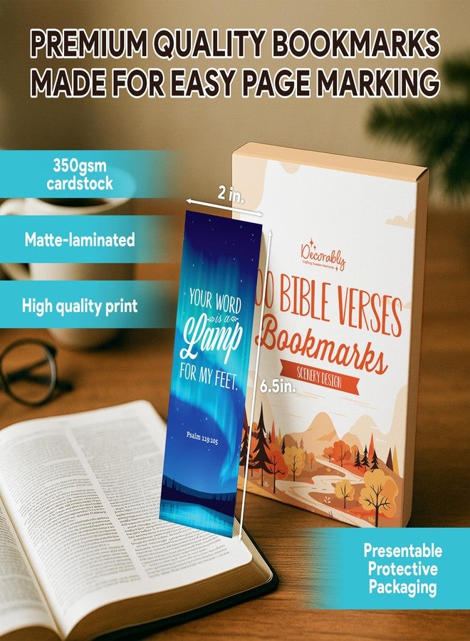 Decorably 100 Pack 2x6.5in Christian Bookmarks for Women and Men - 50 Scenery Designs Double-Sided Inspirational Bible Book Markers - Journals, Bible, and Faithful Reflection - Image 3