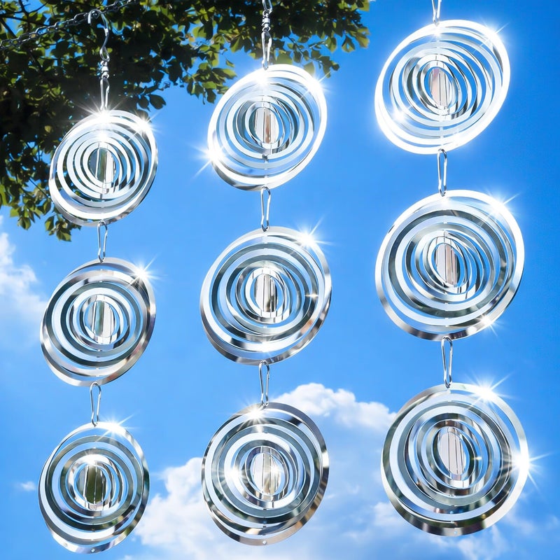 Factee Bird Deterrents for Outside, Reflective 3D Stainless Steel Wind Spinners, Garden Decor, Bird Scare Devices to Keep Woodpeckers, Pigeons Away from Your House, Patio, Orchards - Image 1