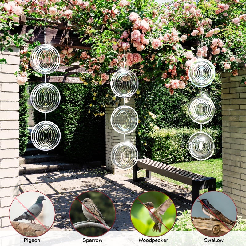 Factee Bird Deterrents for Outside, Reflective 3D Stainless Steel Wind Spinners, Garden Decor, Bird Scare Devices to Keep Woodpeckers, Pigeons Away from Your House, Patio, Orchards - Image 3