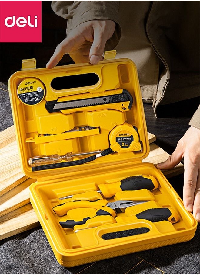 Deli 8-Piece Household Tool Kits Yellow Tape/Knife/Pliers/Screwdriver Slotted Phillips/Hex key  - Image 5