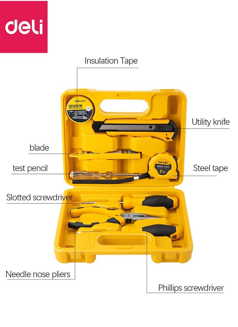 Deli 8-Piece Household Tool Kits Yellow Tape/Knife/Pliers/Screwdriver Slotted Phillips/Hex key  - Image 2