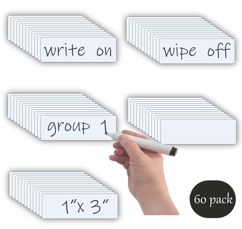STTMGN Dry Erase Magnetic Labels (1x3,Pack of 60),Write On Magnets Sticker,Real Waterproof/Reusable for Classroom&Office&Cabinet&whiteboard&Fridge&More (White) - Image 2